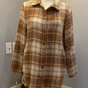 Women’s loose casual plush plaid shirt jacket size small